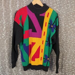 Vintage 90's Santoria Colorful Geometric Knit Sweater Women's Medium